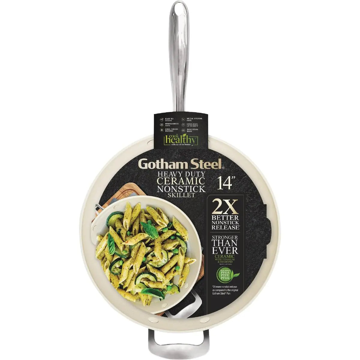 GOTHAM STEEL 14 Inch Non Stick Frying Pans Nonstick Frying Pan Large Nonstick Pan Cooking Pan Nonstick Skillet Non Stick Pan 100% PFOA Free Ceramic Pan for Cooking Dishwasher Safe Cream White